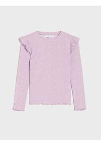 Sinsay - Prążkowana koszulka z długim rękawem w kropki - fioletowy. Kolor: fioletowy. Materiał: prążkowany. Długość rękawa: długi rękaw. Długość: długie. Wzór: kropki #1