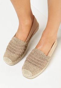 Born2be - Ciemnobeżowe Espadryle na Plecionej Podeszwie Necene. Nosek buta: okrągły. Zapięcie: bez zapięcia. Kolor: beżowy. Materiał: materiał. Wzór: aplikacja. Obcas: na płaskiej podeszwie #2