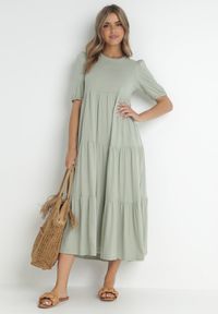 Born2be - Miętowa Sukienka Bawełniana Ulrika. Okazja: na co dzień, na randkę. Typ kołnierza: kołnierz z falbankami. Kolor: miętowy. Wzór: gładki. Materiał: bawełna. Długość rękawa: krótki rękaw. Sezon: wiosna, lato. Styl: casual, klasyczny. Długość: maxi #2