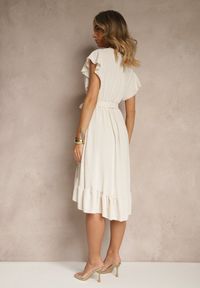 Renee - Beżowa Sukienka o Rozkloszowanym Kroju z Paskiem i Falbanką Nativese. Okazja: na co dzień, na spacer. Kolor: beżowy. Typ sukienki: proste. Styl: elegancki, casual #3