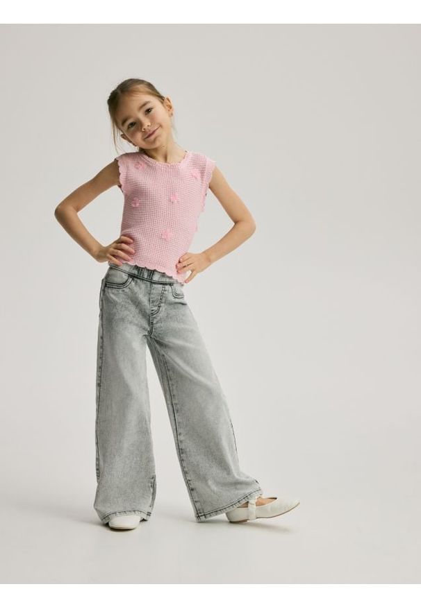 Reserved - Elastyczne jeansy wide leg - jasnoszary. Kolor: szary