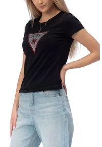 Guess - GUESS Czarny damski t-shirt z logo z cyrkoniami Triangle Rhinestones, Rozmiar M. Okazja: na co dzień. Kolor: czarny. Styl: elegancki, casual, klasyczny #3