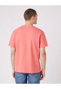 Wrangler - WRANGLER COLLEGIATE TEE MĘSKI T-SHIRT KOSZULKA NADRUK LOGO SPICED CORAL W7E0EJX6Y. Wzór: nadruk