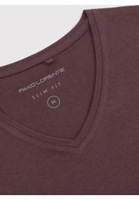 Pako Lorente - PAKO LORENTE – Bordowy gładki t-shirt v-neck. Kolor: czerwony, brązowy. Materiał: bawełna, elastan. Wzór: gładki