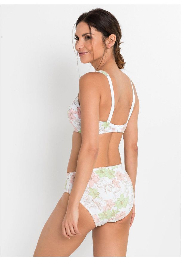 bonprix - Biustonosz bawełniany na fiszbinach (3 szt.). Kolor: biały. Materiał: bawełna. Wzór: aplikacja, nadruk, koronka, kwiaty