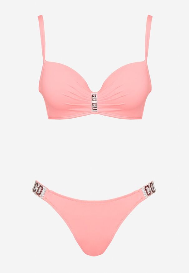 Born2be - Różowe Bikini Biustonosz i Majtki Figi z Cyrkoniowymi Zdobieniami Galivra. Kolor: różowy. Wzór: aplikacja