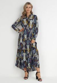 Born2be - Granatowa Sukienka Koszulowa Rozkloszowana Delirime. Okazja: na co dzień. Kolor: niebieski. Typ sukienki: koszulowe. Styl: casual, elegancki