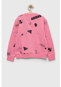 Adidas - adidas bluza dziecięca JG BLUV Q3SWEAT kolor różowy wzorzysta. Kolor: różowy. Materiał: dzianina. Styl: klasyczny #3