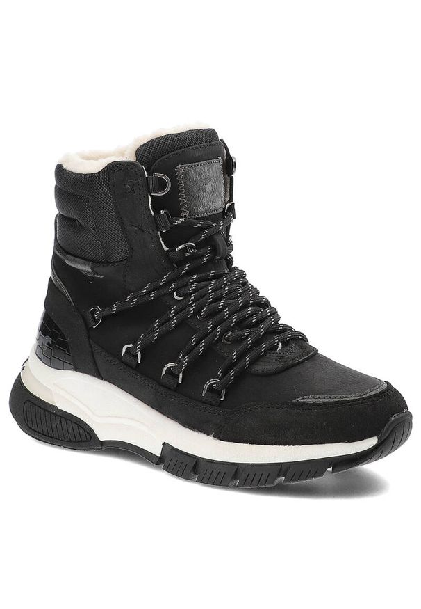 Czarne Śniegowce Mustang Ocieplane Buty Damskie. Kolor: czarny. Materiał: futro, skóra ekologiczna. Sezon: zima. Styl: elegancki