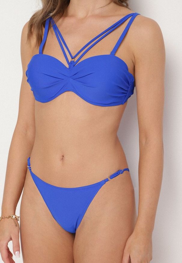 Born2be - Niebieskie Bikini Biustonosz z Ozdobnymi Paskami i Figi Fadeleine. Kolor: niebieski