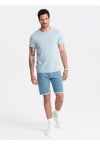 Ombre Clothing - T-shirt męski klasyczny bawełniany BASIC - jasnoniebieski V19 OM-TSBS-0146 - XXL. Kolor: niebieski. Materiał: bawełna. Styl: klasyczny