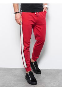 Ombre Clothing - Spodnie męskie dresowe joggery P951 - czerwone - XXL. Kolor: czerwony. Materiał: dresówka #8