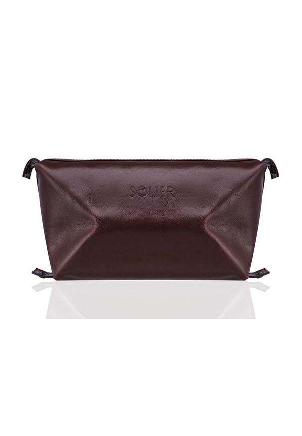 Solier - Elegancka skórzana kosmetyczka męska SOLIER burgundowa. Kolor: czerwony. Materiał: skóra. Wzór: gładki
