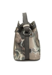 Torebka damska Anekke, mała bogato zdobiona we wzory zapinana na zamek z regulowanym paskiem, szara, 41703-258. Kolor: szary. Wzór: aplikacja. Dodatki: z breloczkiem. Materiał: zdobione. Styl: boho. Rodzaj torebki: na ramię #7