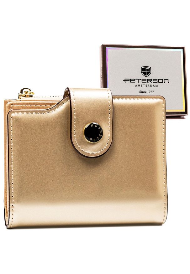 Portfel damski Peterson PTN 012-LAK złoty. Kolor: złoty. Materiał: skóra ekologiczna