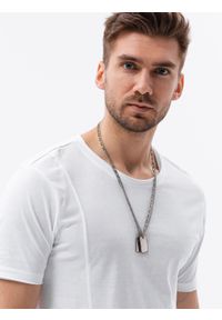Ombre Clothing - T-shirt męski bawełniany - biały S1378 - XXL. Kolor: biały. Materiał: bawełna