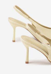 Renee - Żółte Czółenka Sandały Slingback Vices na Obcasie Typu Szpilka Tilionea. Okazja: na ślub cywilny, na wesele. Kolor: żółty. Materiał: jeans. Obcas: na obcasie. Styl: elegancki. Wysokość obcasa: średni #4
