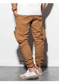 Ombre Clothing - Spodnie męskie joggery P996 - camel - XL. Materiał: bawełna, elastan