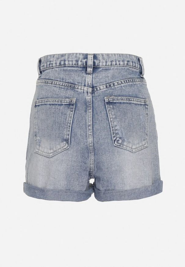 Born2be - Niebieskie Szorty Bawełniane Jeansowe z Dziurami Pelolia. Okazja: na co dzień. Kolor: niebieski. Materiał: bawełna, jeans. Sezon: lato. Styl: wizytowy, klasyczny, elegancki, młodzieżowy, casual