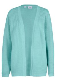 Sweter bez zapięcia w prążek bonprix morski pastelowy. Kolor: niebieski. Materiał: materiał, bawełna, akryl. Wzór: prążki #1