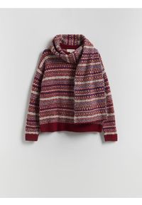 Reserved - Sweter z szalem - wielobarwny. Materiał: dzianina, wełna