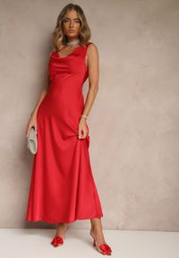 Renee - Czerwona Taliowana Sukienka Vices Wiązana przy Karku Zinvea. Okazja: na co dzień. Kolor: czerwony. Typ sukienki: proste. Styl: elegancki, casual