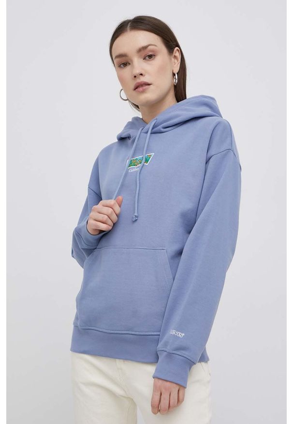 Levi's® - Levi's bluza bawełniana damska kolor fioletowy z kapturem gładka. Okazja: na spotkanie biznesowe, na co dzień. Typ kołnierza: kaptur. Kolor: fioletowy. Materiał: bawełna. Wzór: gładki. Styl: casual, biznesowy