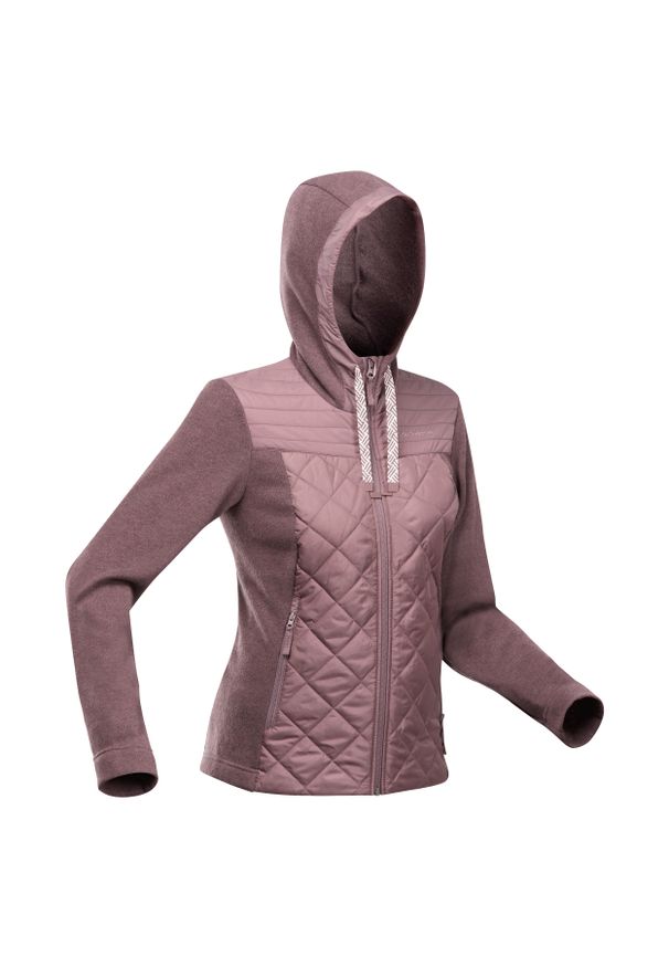 quechua - Bluza turystyczna damska Quechua NH100 hybrydowa. Kolor: brązowy. Materiał: polar, materiał, dzianina, poliester, tkanina