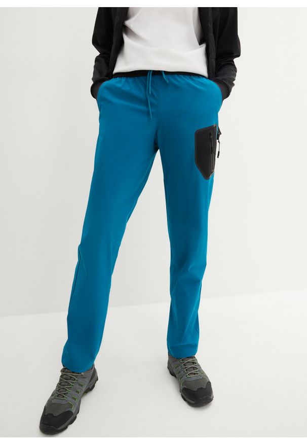 bonprix - Spodnie funkcjonalne ze stretchem 4-way i kieszeniami, z materiału odpychającego wodę. Kolor: niebieski. Materiał: materiał