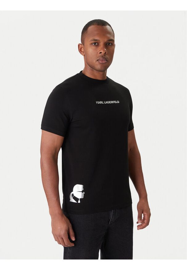 Karl Lagerfeld - KARL LAGERFELD T-Shirt 755403 554235 Czarny Slim Fit. Typ kołnierza: dekolt w karo. Kolor: czarny. Materiał: bawełna