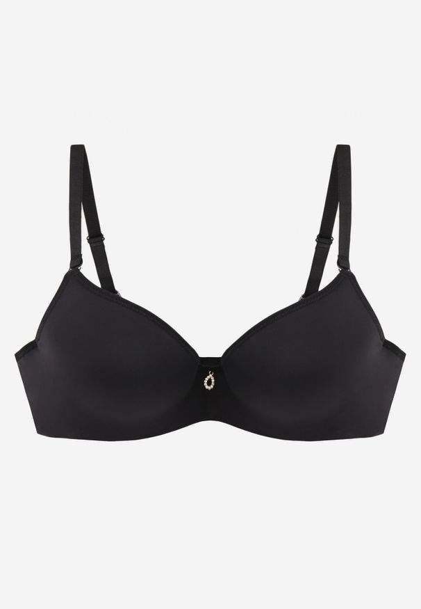 Born2be - Czarny Gładki Biustonosz Push Up z Aplikacją z Cyrkoniami Murita. Kolor: czarny. Rodzaj stanika: push-up. Wzór: gładki, aplikacja