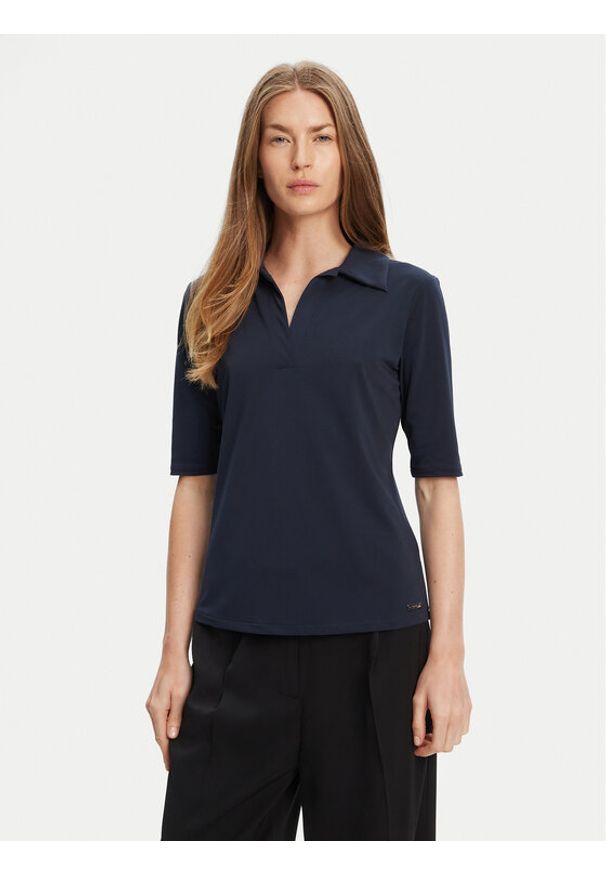 Calvin Klein Polo LV044C221G Granatowy Slim Fit. Typ kołnierza: polo. Kolor: niebieski. Materiał: syntetyk