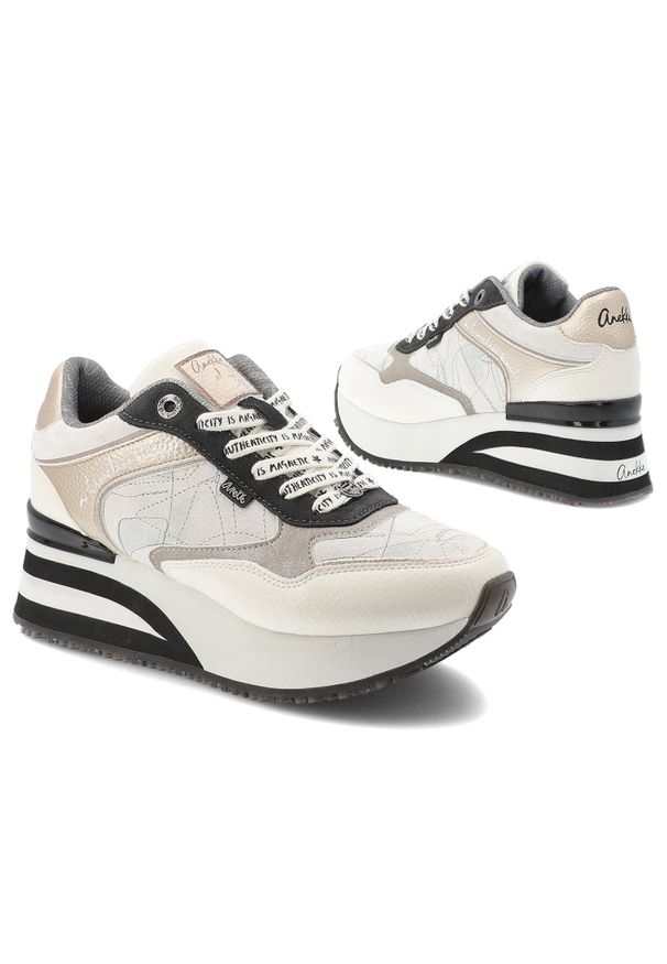 Sneakersy damskie Anekke, cholewka ze skóry naturalnej licowej wysoka platforma sznurowanie sportowy styl casual, białe, 42370-443. Okazja: na co dzień. Zapięcie: sznurówki. Kolor: biały. Materiał: skóra. Szerokość cholewki: normalna. Wzór: nadruk. Obcas: na platformie. Styl: sportowy, casual