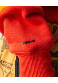 Lacoste - LACOSTE - Bawełniana tęczowa bluza. Kolor: czerwony. Materiał: bawełna. Wzór: haft, kolorowy, aplikacja. Sezon: wiosna. Styl: klasyczny, sportowy #2