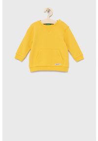 United Colors of Benetton bluza bawełniana dziecięca kolor żółty gładka. Okazja: na co dzień. Kolor: żółty. Materiał: bawełna. Długość: długie. Wzór: gładki. Styl: casual