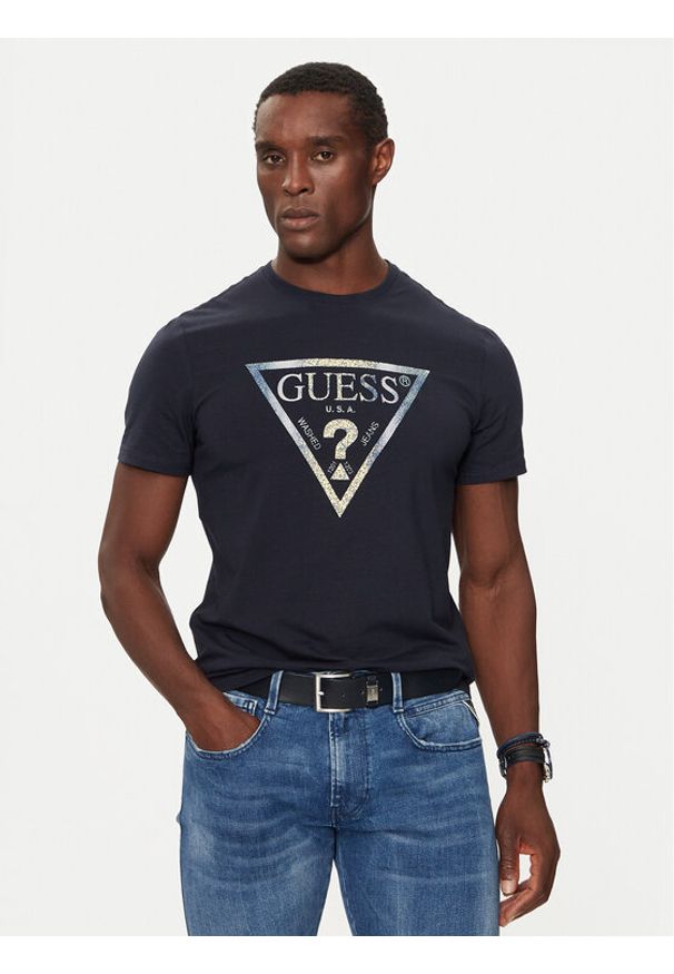 Guess T-Shirt M4BI35 J1314 Granatowy Regular Fit. Kolor: niebieski. Materiał: bawełna