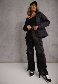 Renee - Czarna Pikowana Kurtka Przejściowa z Kapturem Pretirra. Okazja: na co dzień. Typ kołnierza: kaptur. Kolor: czarny. Materiał: jeans, nylon. Styl: casual #7