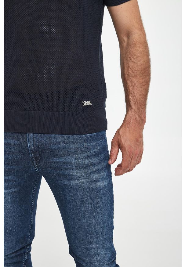Karl Lagerfeld - Polo męskie z dzianiny ażurowej KARL LAGERFELD. Typ kołnierza: polo. Materiał: dzianina. Wzór: ażurowy