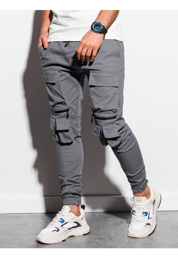 Ombre Clothing - Spodnie męskie joggery P995 - szare - XXL. Kolor: szary. Materiał: elastan, bawełna