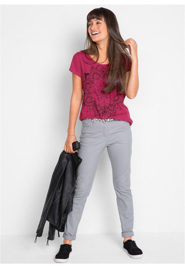 bonprix - Shirt z przędzy mieszankowej, krótki rękaw. Kolor: różowy. Długość rękawa: krótki rękaw. Długość: krótkie. Wzór: nadruk