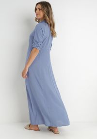 Born2be - Niebieska Sukienka Controllable. Okazja: na co dzień. Kolor: niebieski. Długość rękawa: długi rękaw. Typ sukienki: rozkloszowane, szmizjerki. Styl: casual, klasyczny. Długość: maxi #3