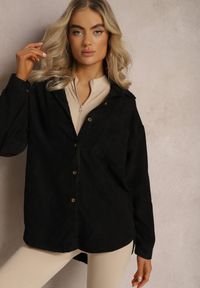 Renee - Czarna Koszula ze Sztruksowego Materiału na Guziczki Rhiawen. Okazja: na co dzień. Kolor: czarny. Materiał: materiał, sztruks. Styl: casual #3