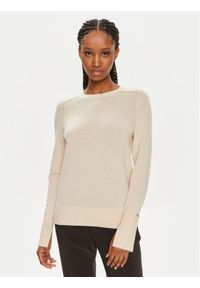 Calvin Klein Sweter K20K207575 Beżowy Regular Fit. Kolor: beżowy. Materiał: wełna
