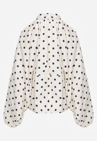 Renee - Jasnobeżowa Nietoperzowa Bluza z Wiskozą w Kropki z Kołnierzykiem Meze. Okazja: na co dzień. Kolor: beżowy. Materiał: wiskoza. Wzór: kropki. Styl: casual #6