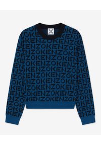 Kenzo - KENZO - Sweter z monogramem Sport. Kolor: niebieski. Materiał: dzianina, prążkowany, materiał. Długość rękawa: długi rękaw. Długość: długie. Wzór: aplikacja. Styl: sportowy