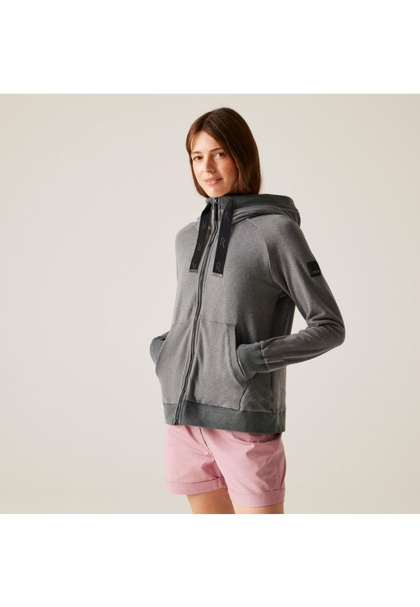 Regatta - Damski polar z kapturem Tralia z pełnym zamkiem błyskawicznym. Typ kołnierza: kaptur. Kolor: szary. Materiał: polar. Sport: turystyka piesza