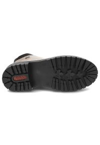 Beżowe Botki Rieker Skórzane Ocieplane Buty Damskie. Okazja: na co dzień. Kolor: beżowy. Materiał: skóra. Obcas: na obcasie. Styl: casual, elegancki. Wysokość obcasa: średni #7