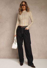 Renee - Biało-Beżowa Bluzka Longsleeve z Golfem z Bawełny w Geometryczny Print Zadanevia. Okazja: na spacer, na co dzień. Typ kołnierza: golf. Kolor: biały. Materiał: bawełna. Długość rękawa: długi rękaw. Wzór: geometria, nadruk. Styl: elegancki, casual #5