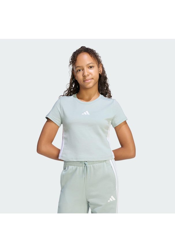 Adidas - Koszulka Essentials. Kolor: zielony, biały, wielokolorowy. Materiał: dzianina, bawełna. Sport: joga i pilates
