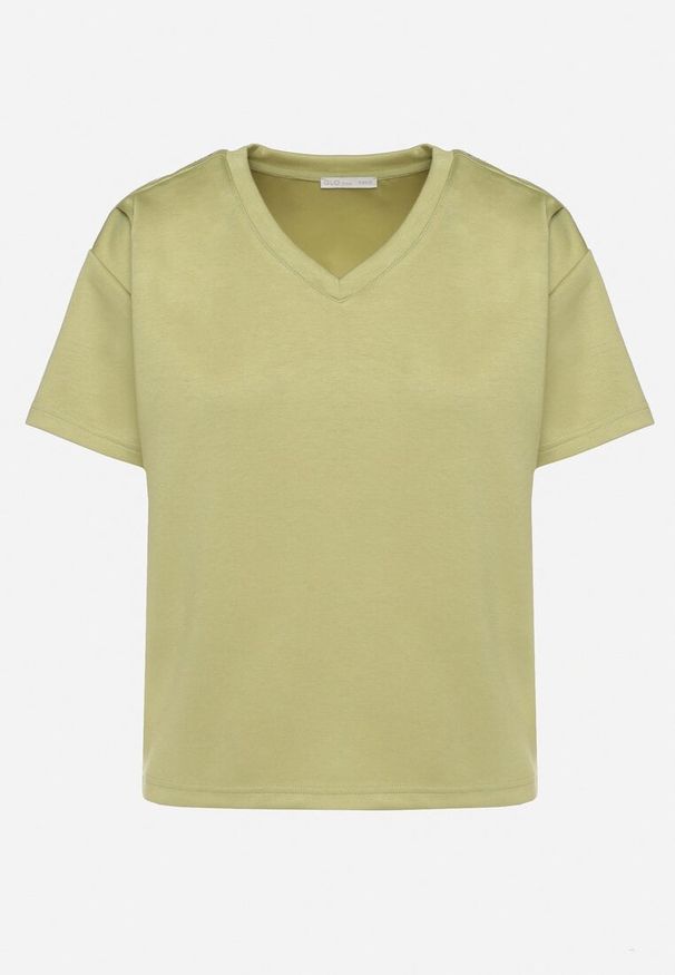 Born2be - Zielony T-shirt z Trójkątnym Dekoltem Foniriela. Okazja: na co dzień, do pracy. Kolor: zielony. Materiał: jeans. Styl: casual